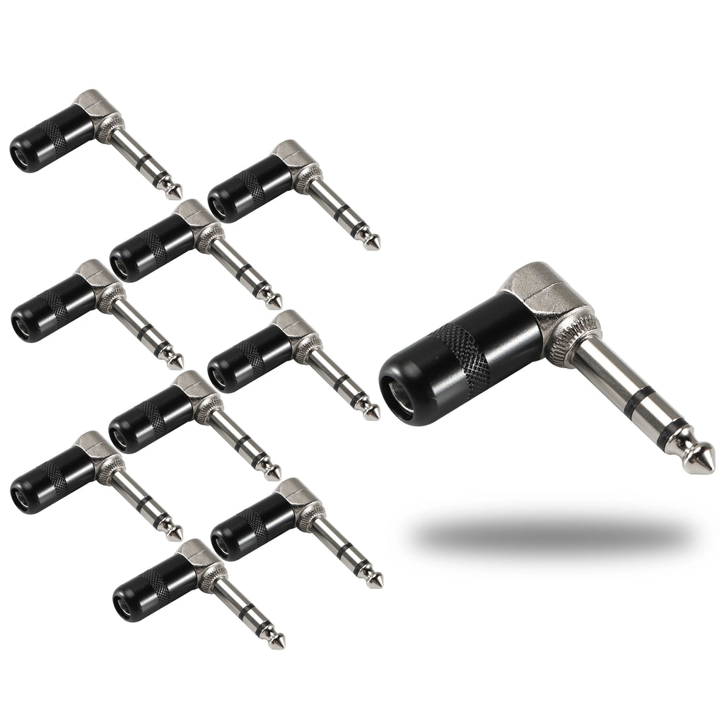 Pro-C Short Barrel Right Angle 1/4 6.35mm Black Nickel Mono Stereo Male Audio Plug Connector for Mixer Guitar Effect Patch Cable