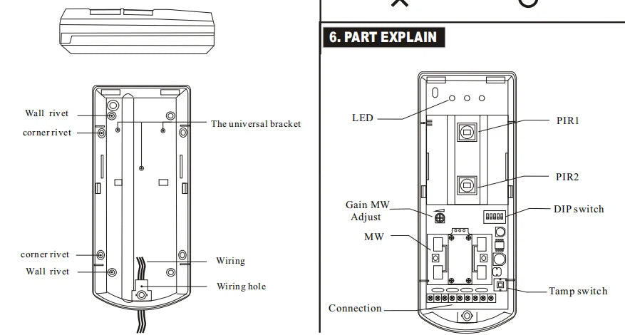 DC12V Outdoor Wired Microwave PIR Motion Sensor Alarm with Rain Cover 12M 100 Degrees Wide Angle Detection Anti-pet Anti-mask