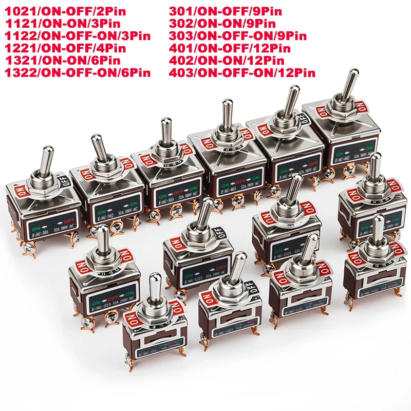 High Current Toggle Switch 2/3/4/6/8/9/12Pin Self Reset/Self-locking Switch Copper Pin 32A 250VAC Push Button Switch