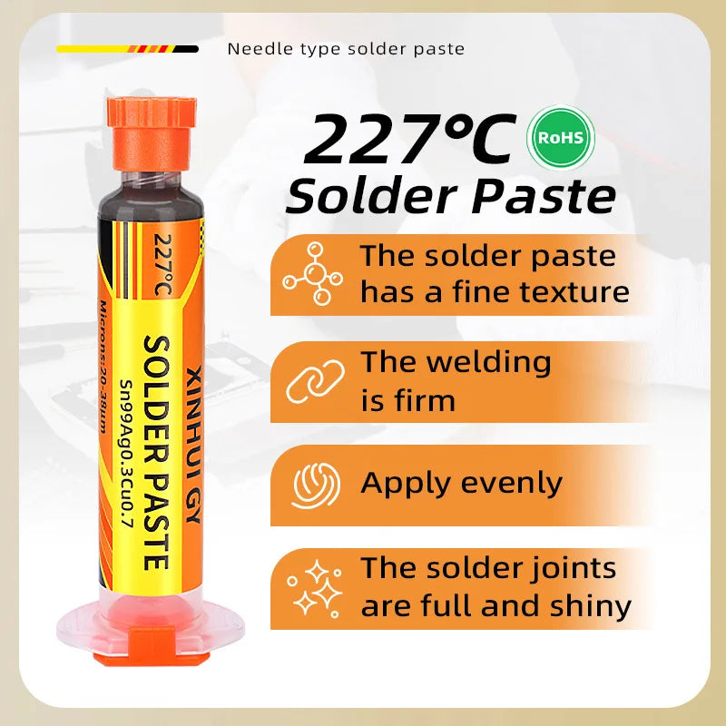 227℃ High Temperature Lead-Free Solder Paste Syringe Type For SMT IC BGA QFN Chip Repair Rework Soldering