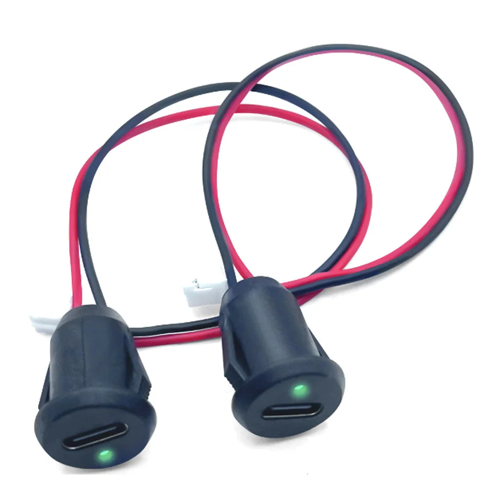 1/10pc USB Type C Input Type Charging Socket With LED Lights Plate 2pin Waterproof USB-C Power Port TYPE-C Female Connector Jack