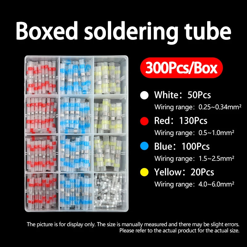 50-500Pcs Boxed Solder Seal Wire Connectors Kit 3:1 Heat Shrink Butt Connectors Waterproof Insulated Electrical Terminals