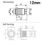 12/16/19/22mm Metal Push Button Switch Waterproof Momentary Latching  Power Switch No LED  Start Stop On/Off High Head Flat Head