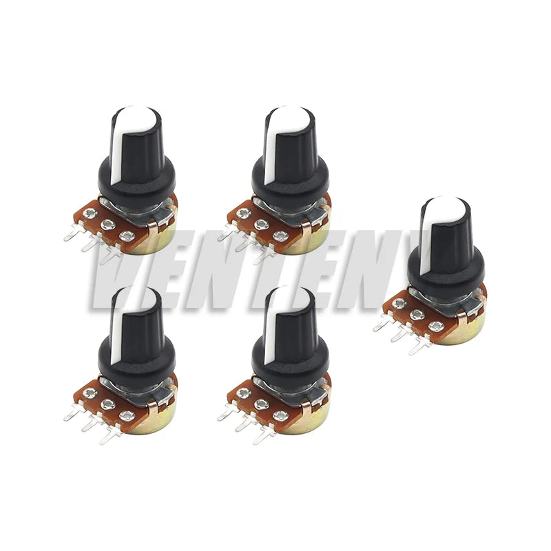 5 Sets WH148 1K 10K 20K 50K 100K 500K Ohm 15mm 3 Pin Linear Taper Rotary Potentiometer Resistor for Arduino with AG2 White cap