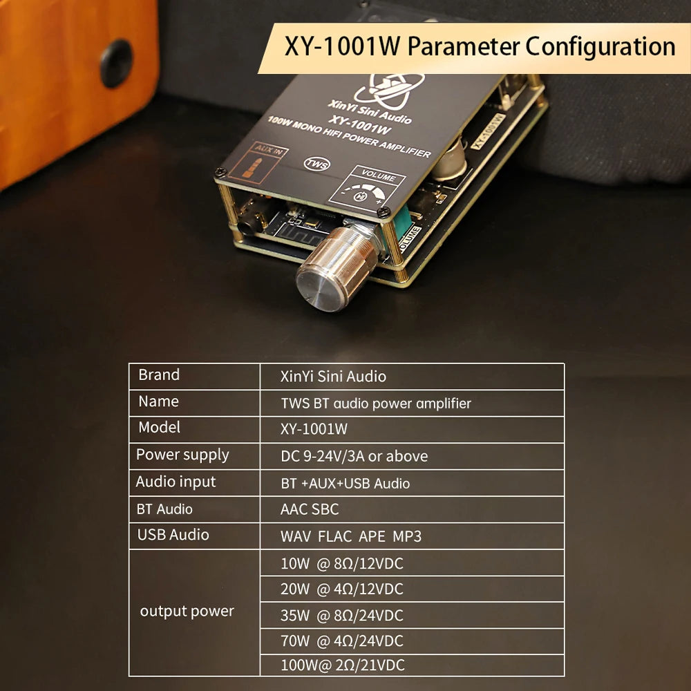 XY-1001W 100W Mono Digital Power Amplifier Board TPA3116D2 Audio Stereo Subwoofer Amplifier Board Bluetooth AUX DC 9-24V