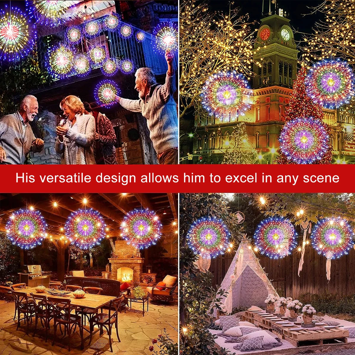 Solar Firework Lights Outdoor  - 90/150/200 LEDs, 8 Modes, Copper Wire Hanging Fairy Lights For Yard, Patio, Tent,Party,Xmas