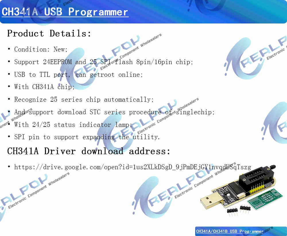 CH341A 24 25 Series EEPROM Flash BIOS USB Programmer Module With SOP16 SOIC16 Test Clip for 25 series RT809F TL866CS TL866A