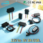 12V to 5V 3A DC-DC Step Down Module Power Converter Wire/Dual Ear USB Type C/Adapter USB-A Female/dual USB/ Connector Waterproof