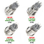 19mm 2 3 Position Latching Stainless Steel Metal Selector Rotary Switch with LED Waterproof  DPDT Illuminated Self-locking