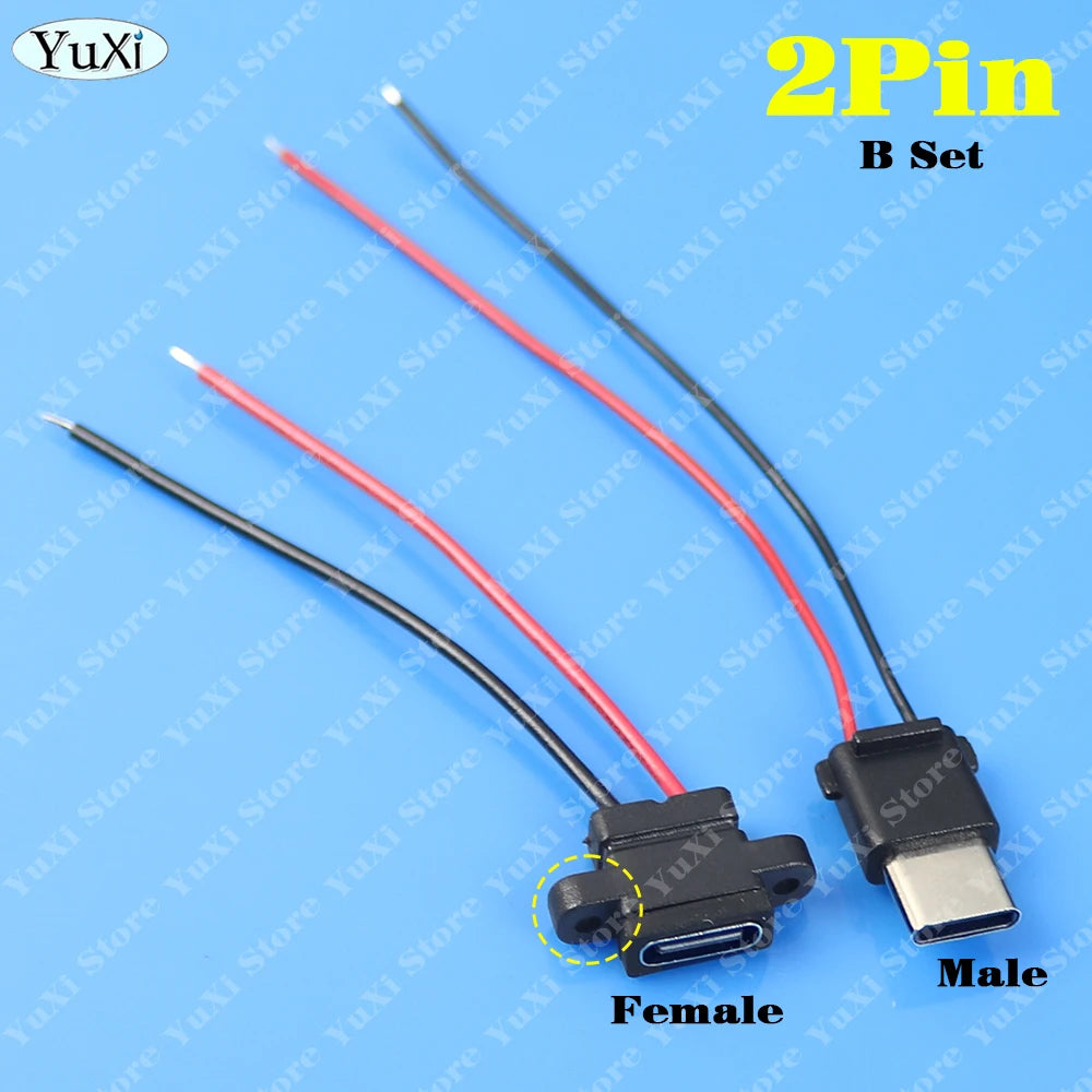 USB Type-C Waterproof Connector Male Female 2Pin Fast Charging Jack Port USB-C 4Pin Charger Plug Data Transmission Cable 3A 5V