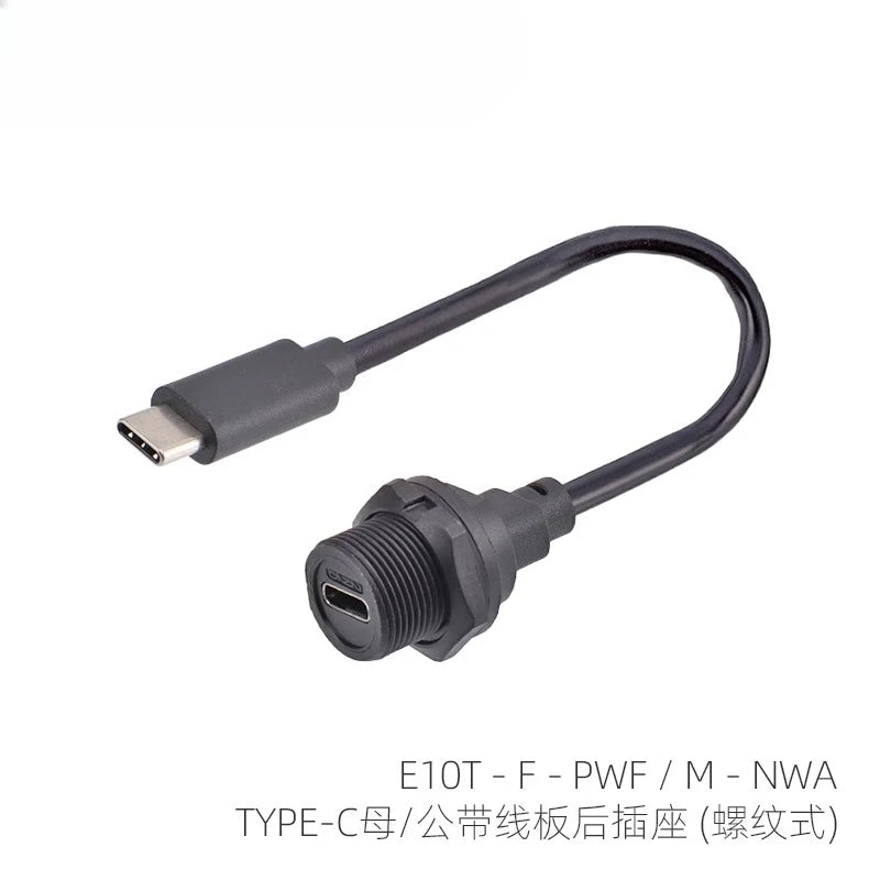 Threaded Type-C Waterproof Connector Cable IP67 Type-C Male Data Plug Wire F Outdoor Use USB 3.1 Solder Board Dual Female Socket