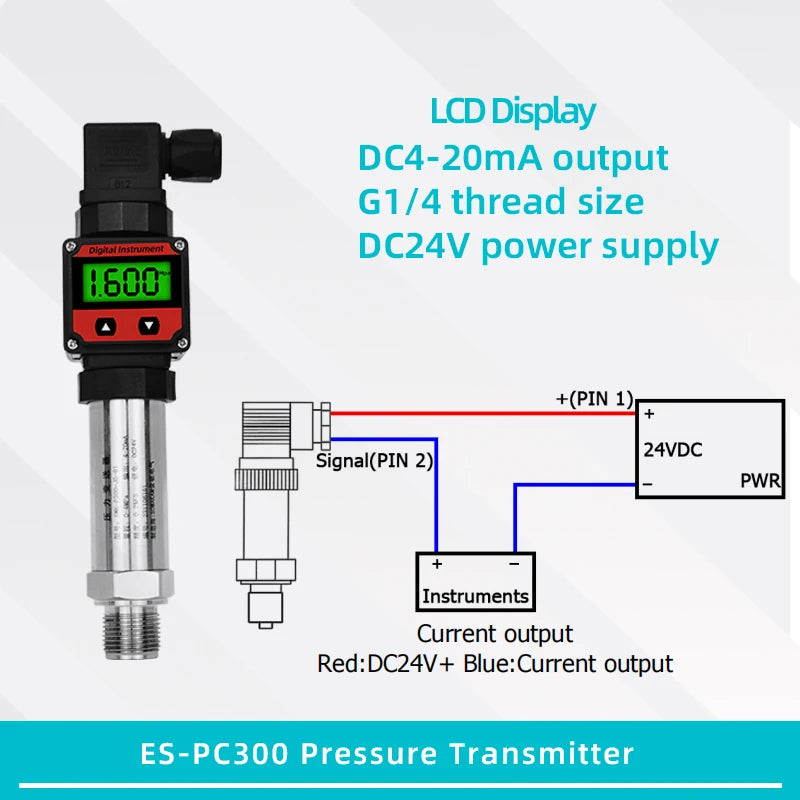 LCD Pressure Transmitter Measurment -1-0-1000bar 4-20mA 5V 10V Output Water Oil Gas Pressure Sensor G1/4 Pressure Transducer