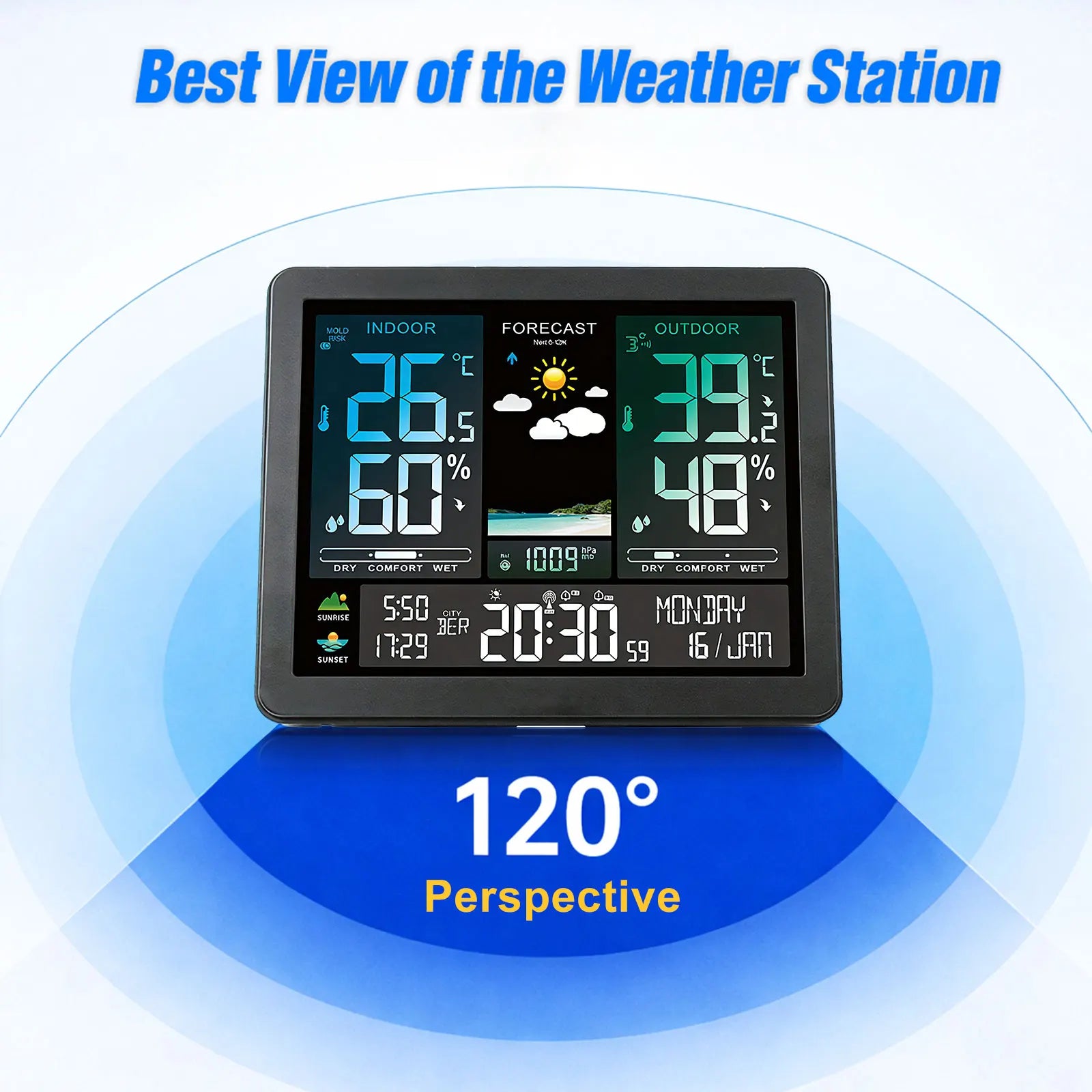 Wireless Weather Station Digital Indoor Outdoor Thermometer Hygrometer with 3 Remote Sensors Sunrise Sunset Forecast Alarm Clock