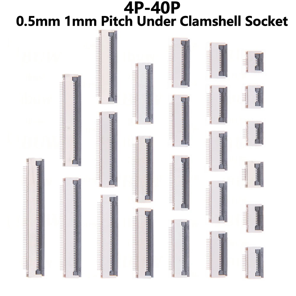 10pcs/lot 4P-40P 4P 6P 8P 10P 12P FPC FFC For Flat Cable Connector 0.5mm 1mm Pitch Under Clamshell Socket 14P 16P 20P 22P 24P 40
