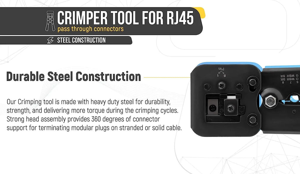 Hoolnx RJ45 Crimp Tool Pass Through Ethernet Crimper Cutter Stripper for Cat5e Cat6 RJ45/RJ12 Regular and End Pass Through Plugs