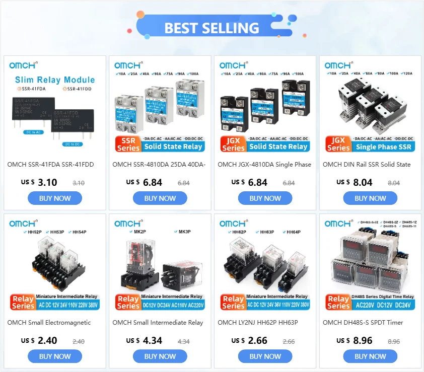 OMCH DIN Rail Solid State Relay SSR With Heatsink 10A 25A 40A 60A 80A 100A 120A DC-AC DC-DC AC-AC Single Phase Control