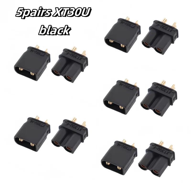 5 Pairs XT30 XT-30U Yellow Black Male Female Bullet Connectors Plugs for RC Multi Axis Aircraft Fixed Wing Lipo Battery ESC