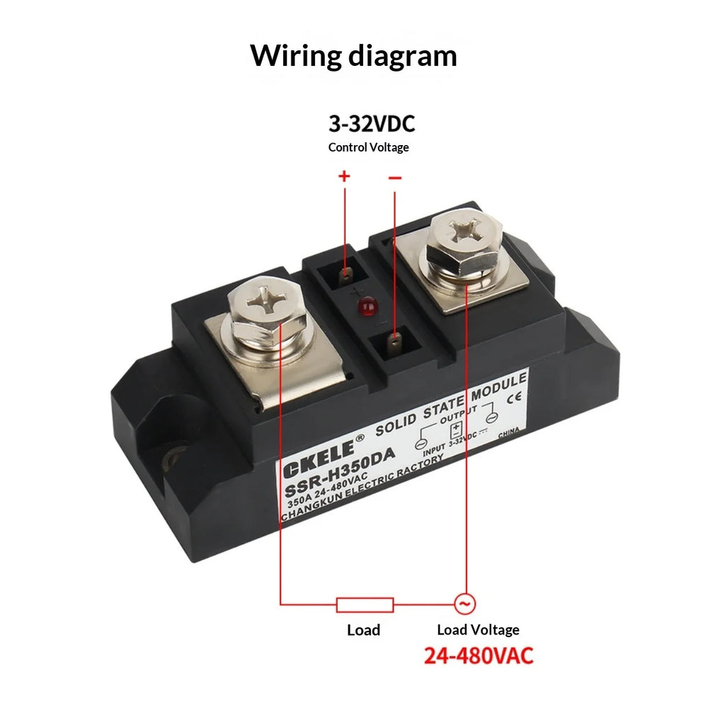 Industrial Solid State Relay SSR DC-AC Module Single Phase 3-32VDC Input 24-480VAC Output 80A 100A 150A 200A 300A 350A 400A 500A