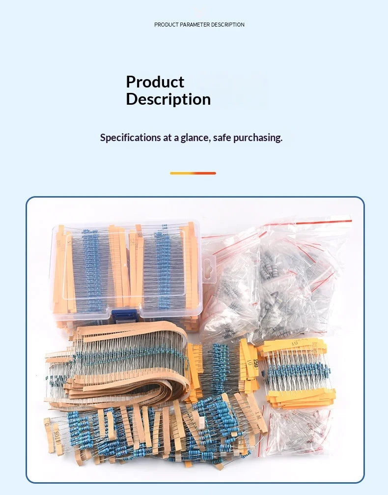 1% 5%  Metal Film Resistor Assortment Kit 1/4W 1/2W 1W 2W 3W 5W Through Hole 30/41/130 Values Electronic Components 300 600 2600