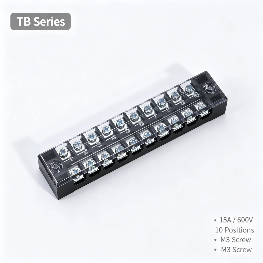 1Pc Dual Row Screw Terminal Block TB1503-TB1520 15A Fixed Wiring Strip Wire Connector