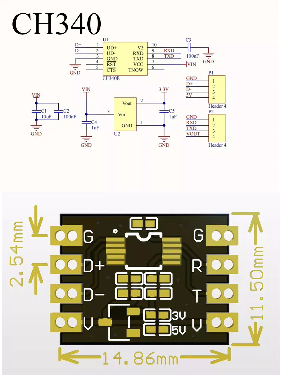 CP2102/CH340 Module USB to TTL Serial Port UART Module Brush Machine Download Bonding Wire Patch Type Sink Gold Plate