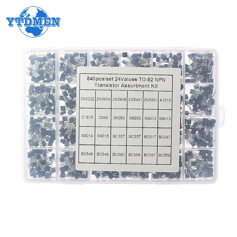 200/480/840pcs TO-92 Transistor Kit Assortment Box BC547 BC327 BC337 2N2222 3906 C945 PNP/NPN Transistors Set Electronics Kit