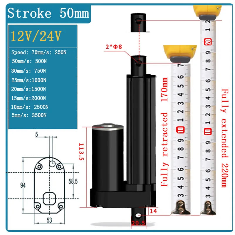 Industrial Heavy Duty Linear Actuator with IP67 Waterproof 3500N Built-in Limit Switch Push Rod for Electric Lifting System