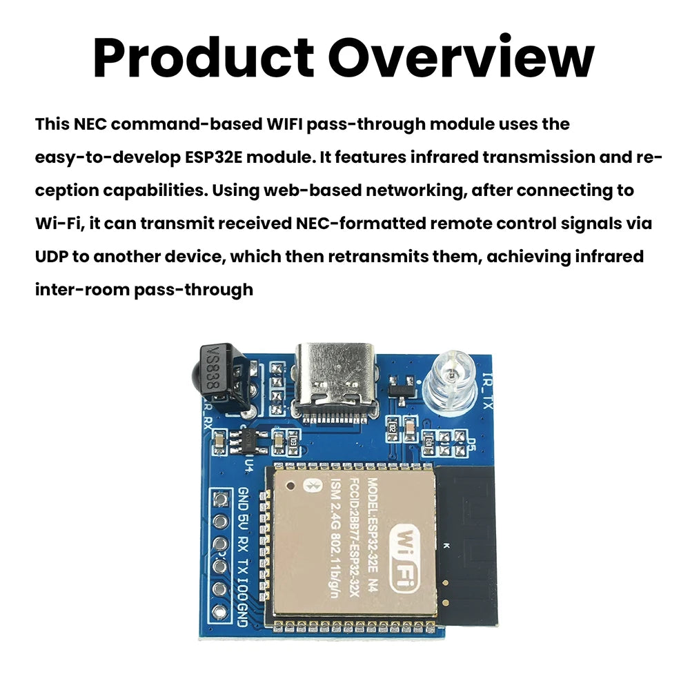 ESP32E-N4 Wifi Transparent Transmission Module Development Board Infrared Transmitter Receiver NEC Command Module Type C
