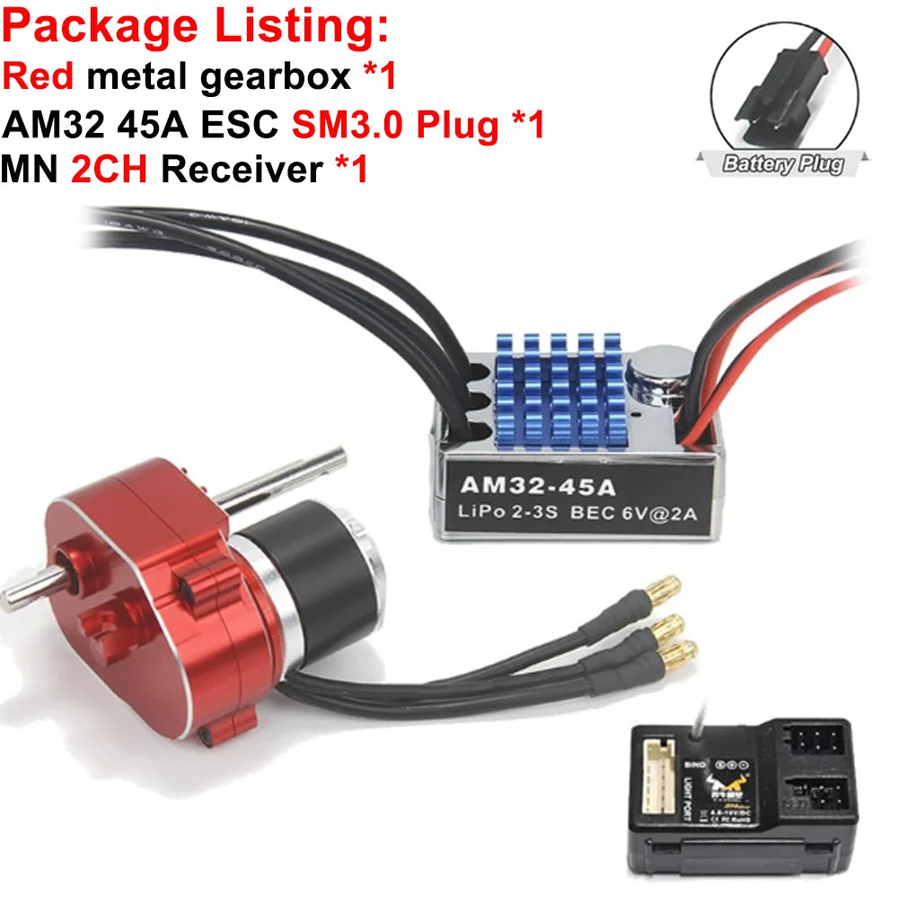 Full Metal Gearbox 2322 2600KV Brushless Motor AM32 45A ESC 21g Servo/2CH Receiver for RC Car Crawler MN82 MN78 MN168 MN99 MN98