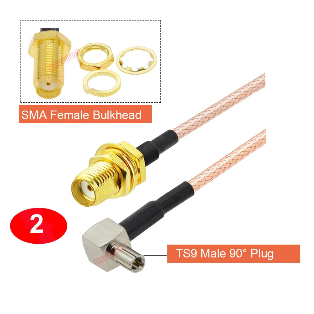 2PCS/LOT RP-SMA / SMA to TS9 Male / Female Connector RG316 Cable SMA to TS9 Extension Pigtail for Huawei 3G Modem Router