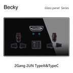 146 13a Reset Toggle Tempered Glass 2Gang UK Socket Switch Combination Panel Power Socket Office Hotel Home Villa Decoration