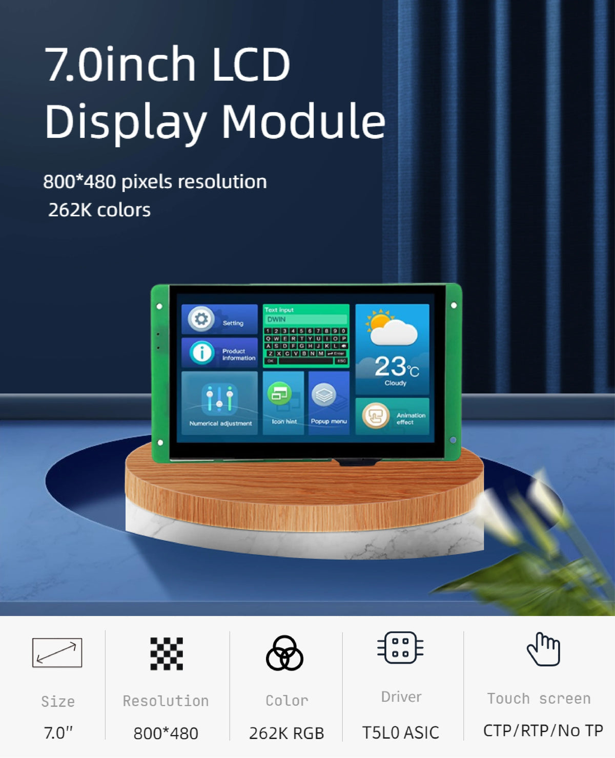 DWIN 7 Inch LCD Module 800*480 RS232/TTL HMI Commercial Touch Panel Screen Smart UART TFT Display DMG80480C070-04W