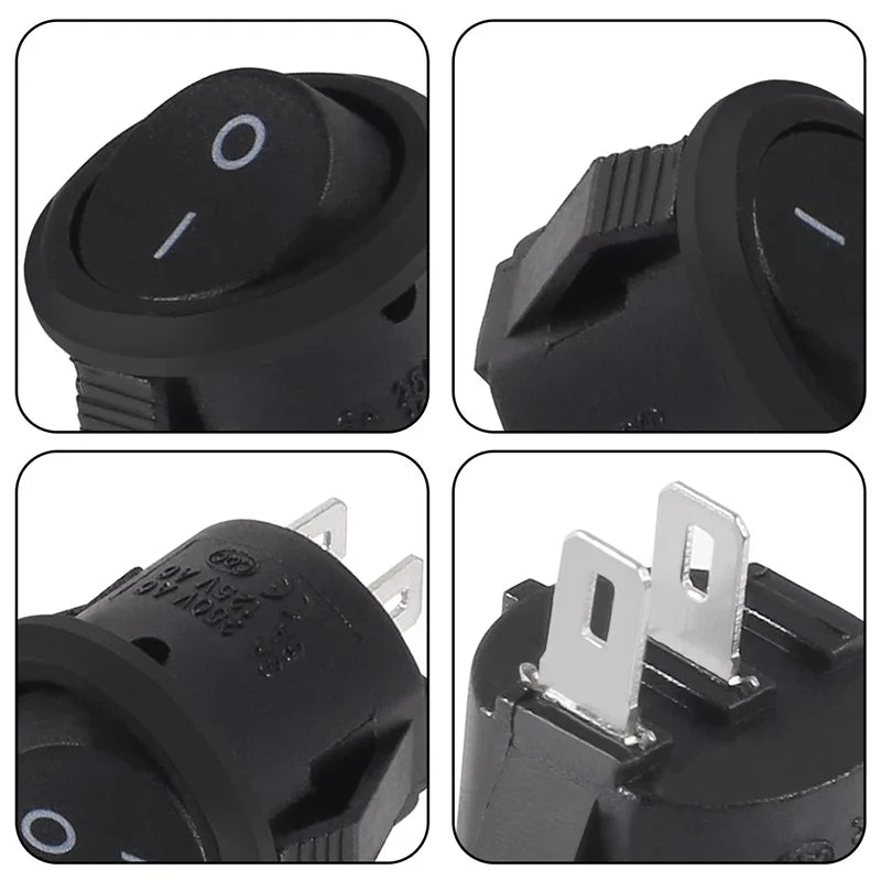 5/20pcs Round Rocker Power Switch 6A 250V 2 Pin 2 Position ON OFF Boat Toggle Switches SPST Black Button Mini Round