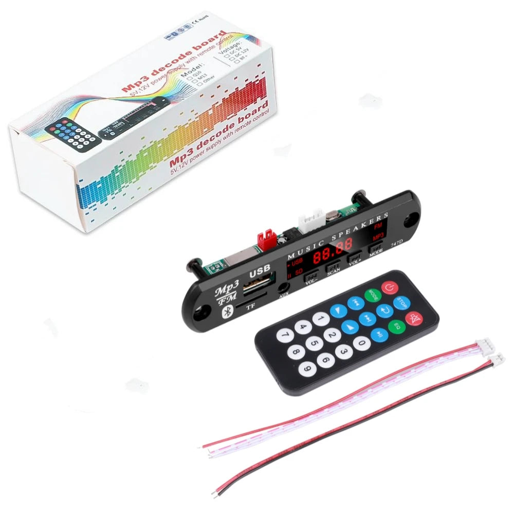 Bluetooth 5.0 MP3 WMA WAV Decoder Board DC 9V 12V Car Music Player USB Record FM Radio 3.5mm AUX for Speaker Handsfree Audio DIY