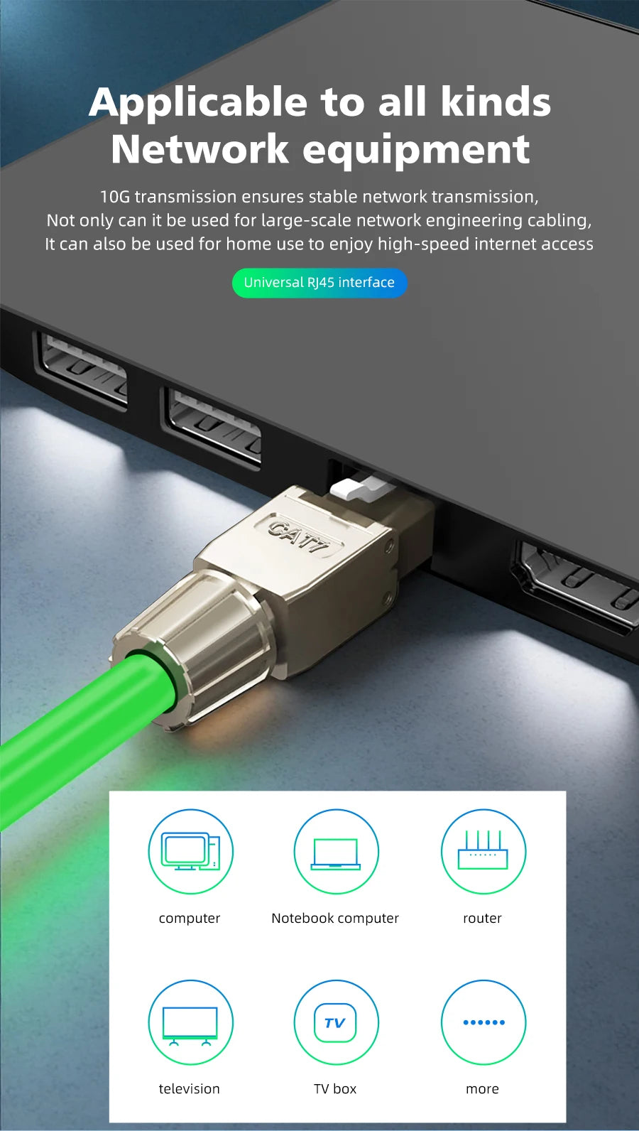 Tool Free Metal RJ45 Connector Toolless Reusable 23AWG to 26AWG Cable Internet Plug Easy Installation Tool-Free Termination Plug