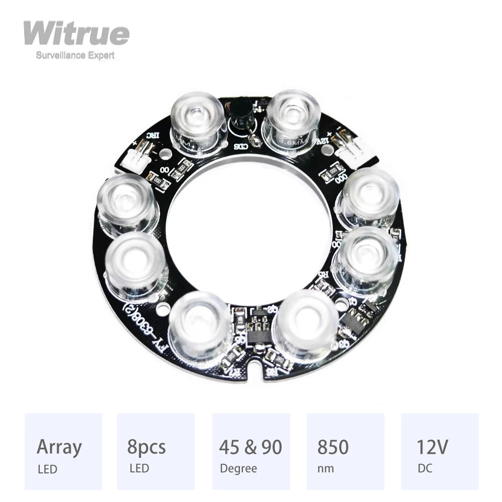 Witrue New 8pcs Array LED IR Leds Infrared Board 850nm for CCTV Cameras Night Vision (63mm Diameter)