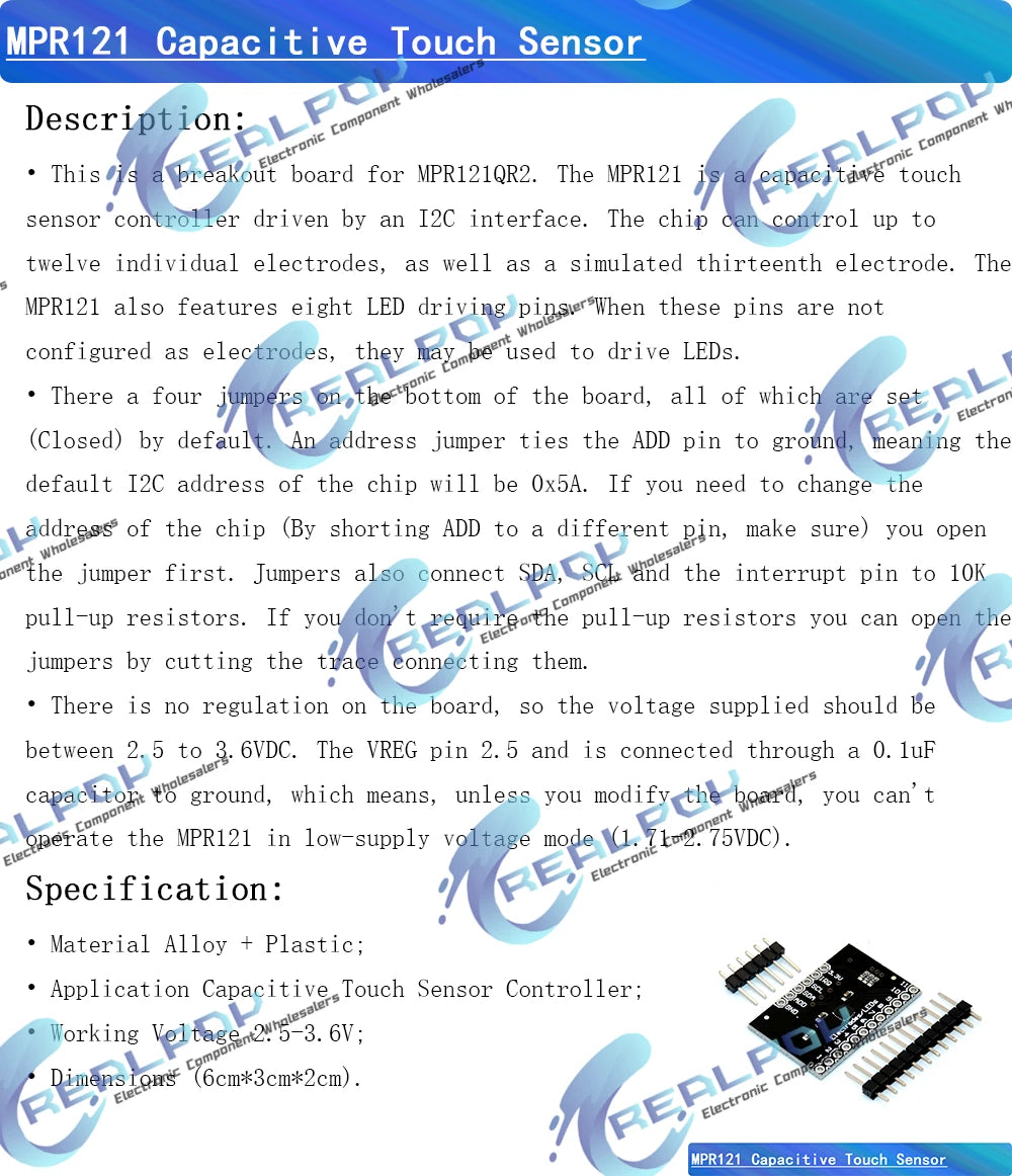 1PCS/5PCS MPR121 Breakout V12 Capacitive Touch Sensor Controller Module I2C keyboard Development Board For Arduino