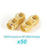 50Pieces Copper SMA Female to SMA Female Straight Adapter RP-SMA Low Signal Loss RF Connection for FPV Drone WIFI