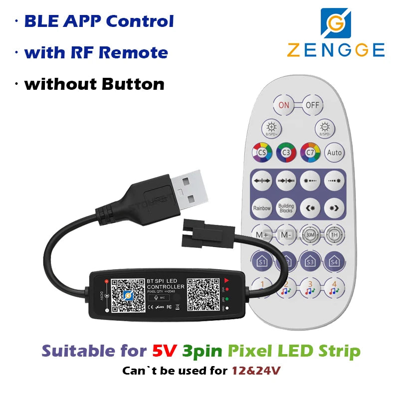 BLE WS2812B Controller BT Music for Pixel LED Strip Light SK6812 WS2811 WS2812 LED Light Strip USB 5V APP Remote Controller