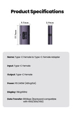 PD 240W Fast Charging Type C Adapter 80Gbps 16K@60Hz Type C Female To USB C Female Converter OTG For iPhone 15 16 Tablet Laptops