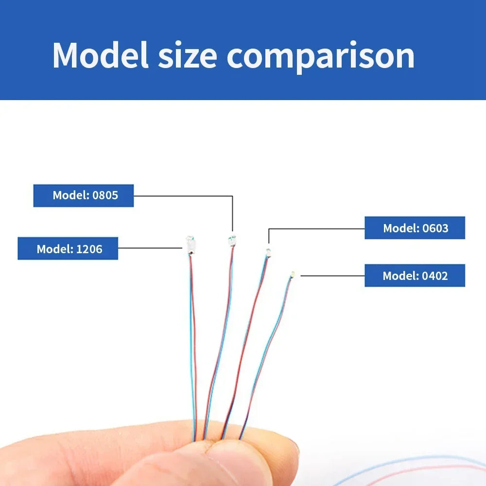100Pcs/Lot 0402 0603 0805 1206 Led SMD Wire For Model Train HO N OO Scale Red Black Line Pre-soldered Micro Litz Diorama Railway