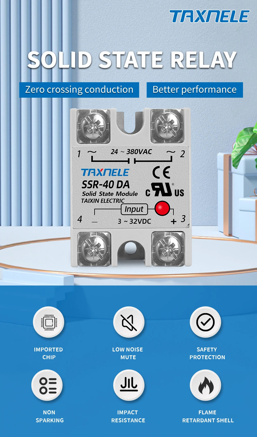 Single Phase Solid State Relay SSR-40DA SSR-25DA SSR-10DA DC To AC 3-32VDC Input 24-380VAC Output Solid State Relay