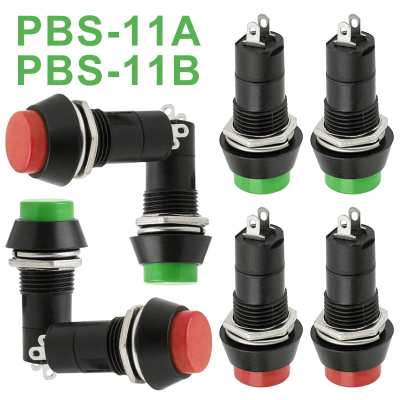 PBS-11A Self-locking Latching Switches 12mm PBS-11B Self-Reset Momentary Switches 2Pins 12mm Push Button Switch with Wire 20cm