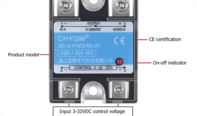 SSR-10DD/25DD/40DD/50DD/60DD/75DD/80DD/90DD DC Control DC SSR Single Phase Solid State Relay 5-220VDC 3-32VDC Solid State Relay