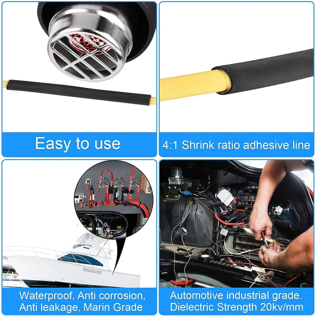 Φ4mm-Φ52mm Heat Shrink Tubing-4:1 Ratio Dual Wall Adhesive Lined Shrinkable Wire Wrap Tube Waterproof Industrial Black