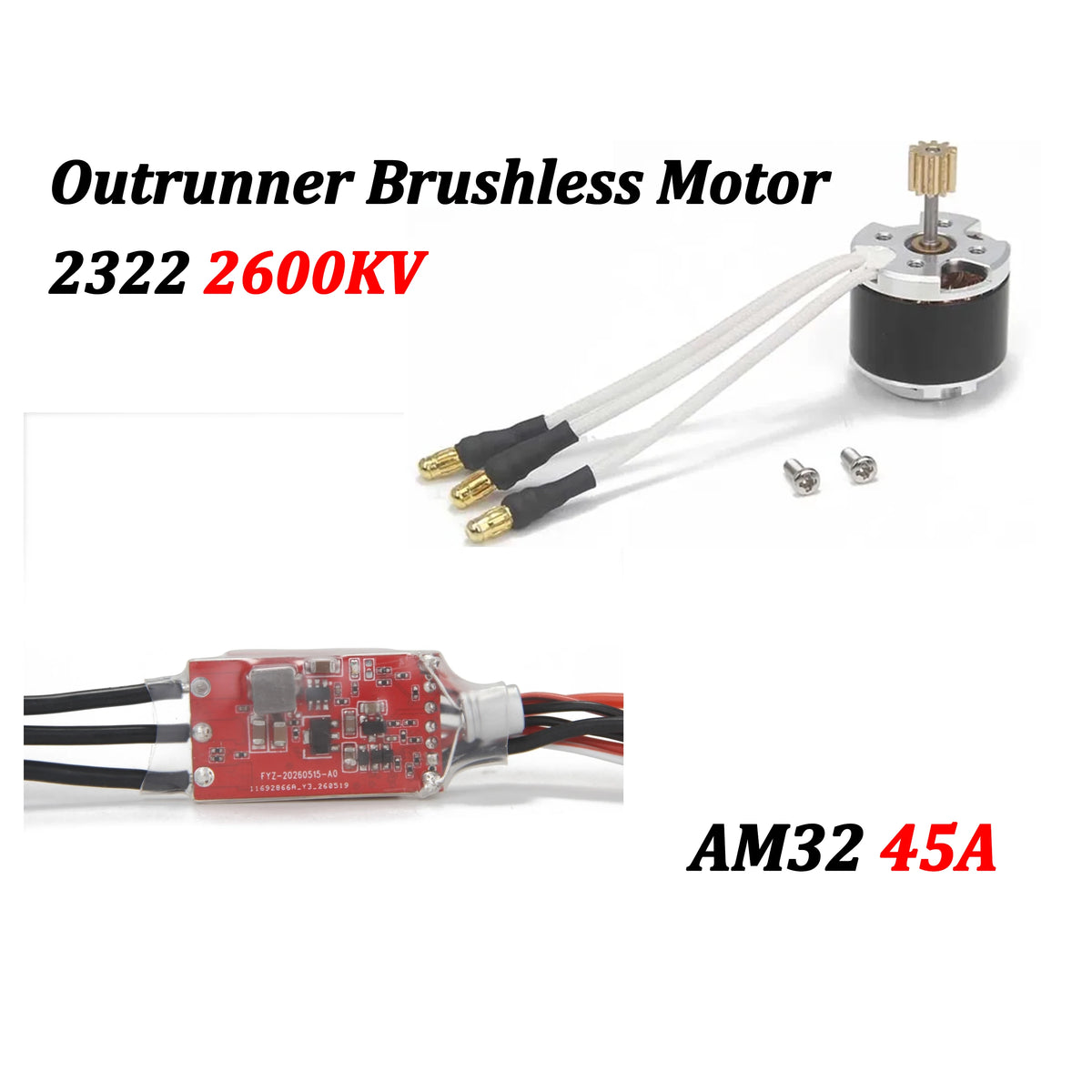 NEEBRC 2322 2600KV Outrunner Brushless Motor AM32 45A Brushless ESC for 1/12 RC Cars Crawler Upgrade Kit MN99S MN82 MN168 MN78