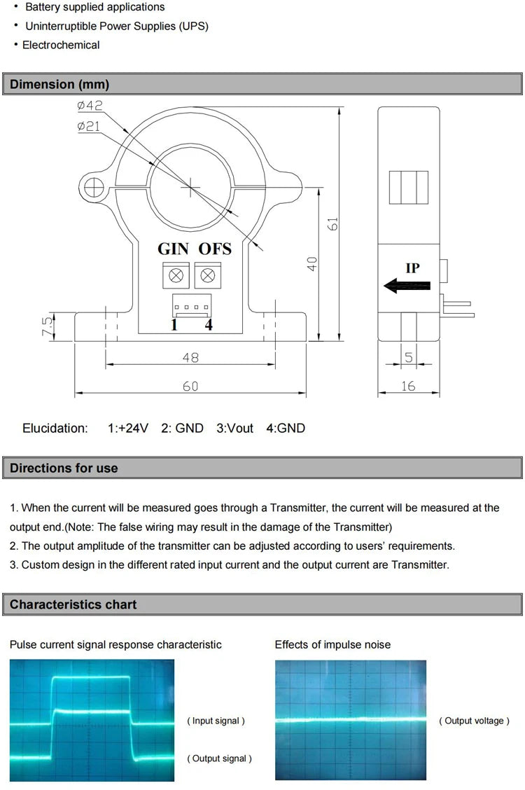Hall Effect Current Transducer QNDBK1-21 AC 50A 100A 200A 300A / 5V 10V DC Hall Current Sensor Split Core Current Transformer CT