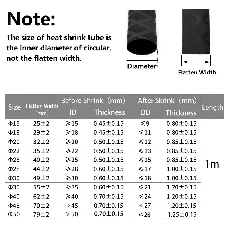 Black Non-Slip Heat Shrink Tube ID15 18 20 22 25 28 30 35 40 45 50mm for Fishing Rod Grip DIY Heat Shrink Wrapping Shrink Tubing
