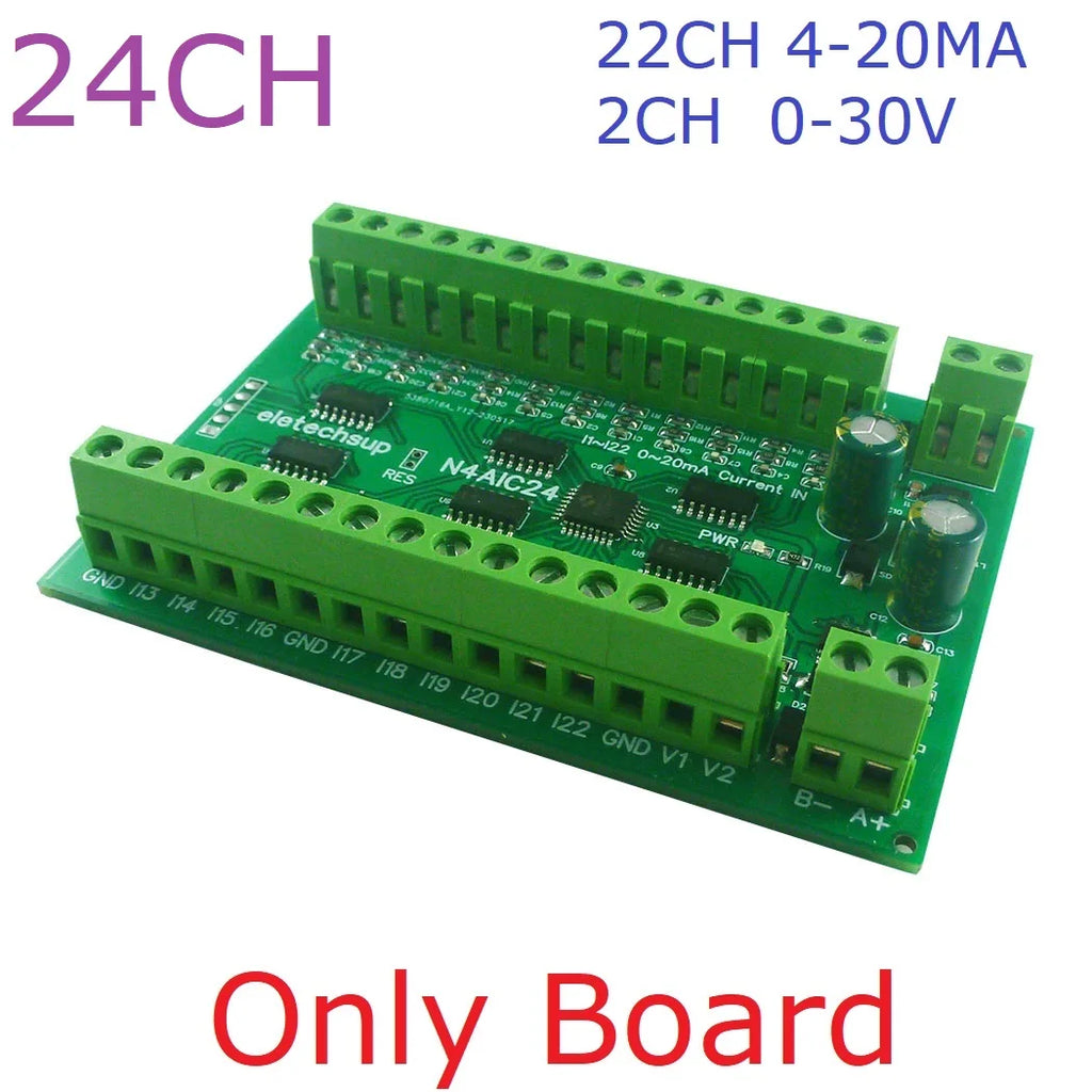 22CH 4-20MA Current & 2CH 0-30V Voltage Input RS485 AI Module 24CH 12-bit ADC Collector Board MODBUS RTU PLC IO