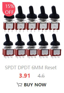 5PCS Miniature Toggle Switch Double Pole Double Throw DPDT (MTS202) ON-ON 120VAC 6A 1/4 Inch Mounting MTS-202